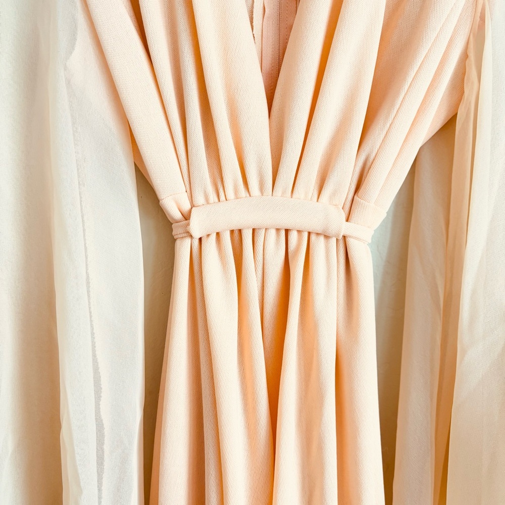 Vintage 1970s Peach Angel Wing Sleeve Deep V-neckline Empire Waist Maxi Dress - Picture 8 of 15